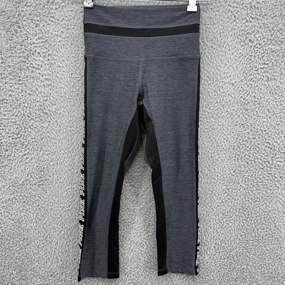 PINK Victoria's Secret Womens XS Gray Ultimate Leggings Black Spellout Side Logo - Picture 1 of 8